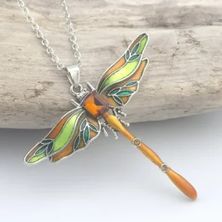 Autumn Glow Enamel Dragonfly Pendant
