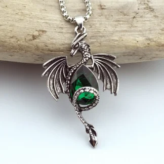 Dragon Pendant With Emerald Green Faux Crystal