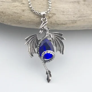 Dragon Pendant With Saphire Blue Faux Crystal