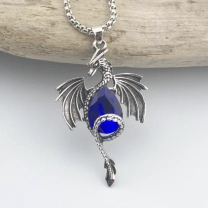 Dragon Pendant With Saphire Blue Faux Crystal