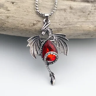 Dragon Pendant With Ruby Red Faux Crystal