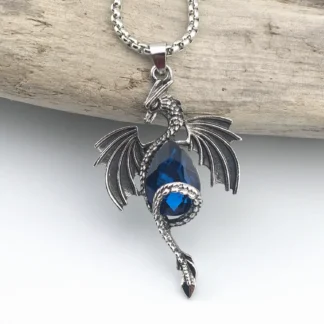 Dragon Pendant With Teal Faux Crystal
