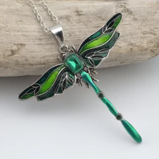 Emerald Green Enamel Dragonfly Pendant
