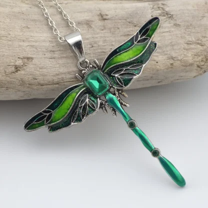 Emerald Green Enamel Dragonfly Pendant