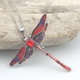 Fiery Red Enamel Dragonfly Pendant
