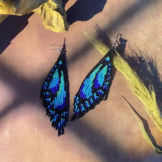 Blue Beaded Dangle Monarch Butterfly Earrings