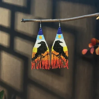 Multi Color Beaded Raven Dangle Earrings