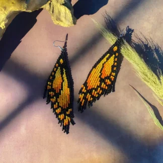 Orange Beaded Dangle Monarch Butterfly Earrings