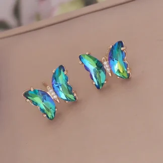 Green Faux Crystal Butterfly Earrings