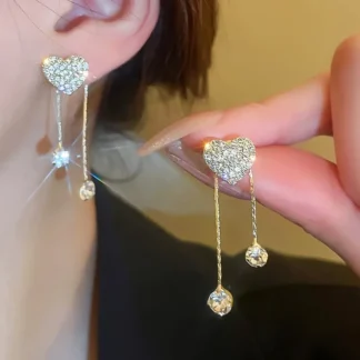 Heart Shaped Rhinestone Dangle Earrings