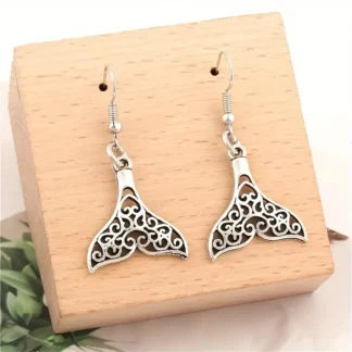 Silvery Whale Tail Earrings