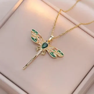 Green Enamel Dragonfly with Rhinestones