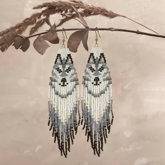 Beaded Dangle Wolf Earrings