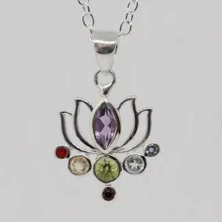 Chakra Lotus Flower Pendant with Faux Gems