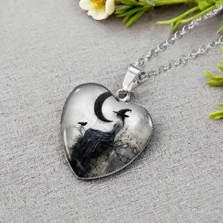 Heart-Shaped Witch Silhouette Cabochon
