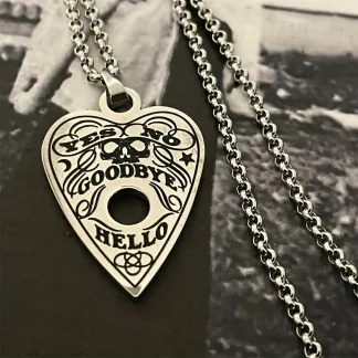 Silvery Ouija Pendant with Yes/No/Goodbye/Hello Text