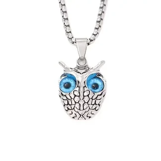 Silvery Owl Pendant With Blue Eyes