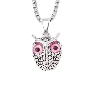Silvery Owl Pendant With Pink Eyes