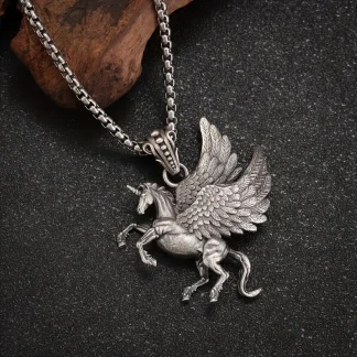 Silvery Winged Unicorn (Alicorn) Pendant