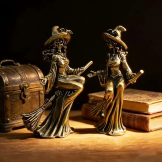 Spellbound Brass Tone Witch Broom Rider Figurine