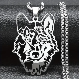 Stainless Steel Cutout Wolf Face Pendant