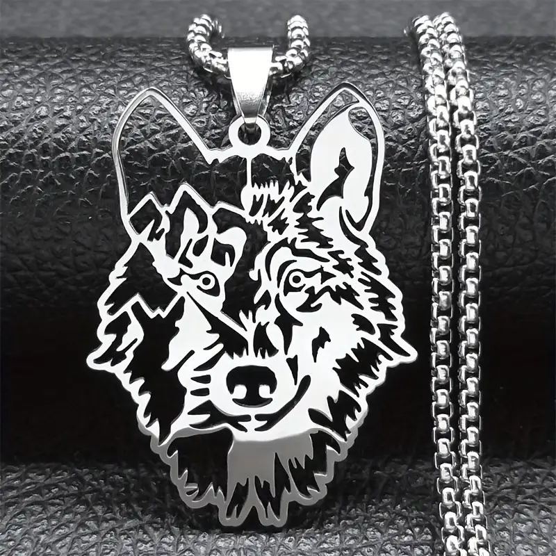 Stainless Steel Cutout Wolf Face Pendant