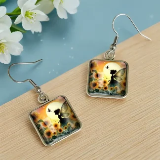 Sunflower Fairy Cabochon Earrings