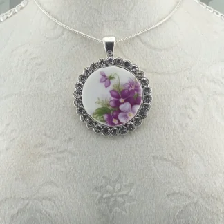 Round Sweet Violets Pendant #6